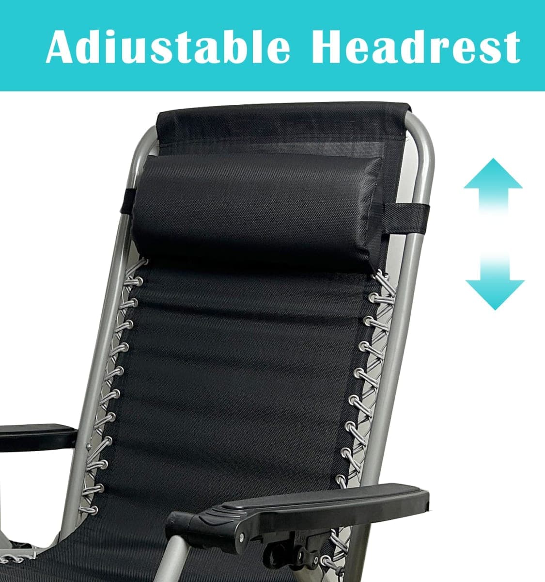 Headrest Pillow for Recliners, Zero Gravity Chair Replacement Pillows with Strap, Large 16.2" Length Outdoor Chaise Lounge Chair Cushion for Neck Lumbar Support, Black thumbnail 4