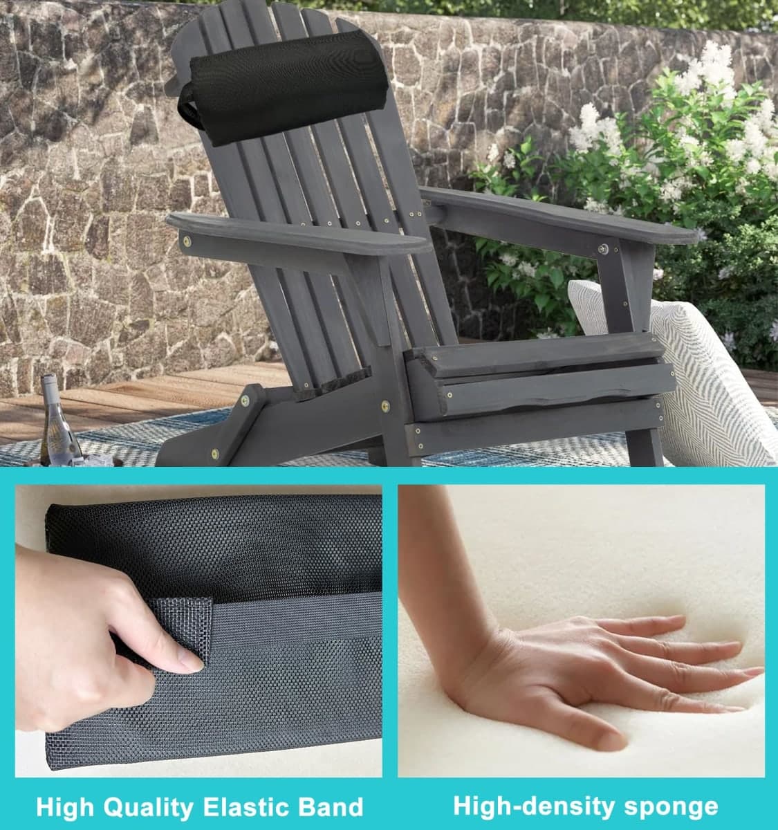 Headrest Pillow for Recliners, Zero Gravity Chair Replacement Pillows with Strap, Large 16.2" Length Outdoor Chaise Lounge Chair Cushion for Neck Lumbar Support, Black thumbnail 5