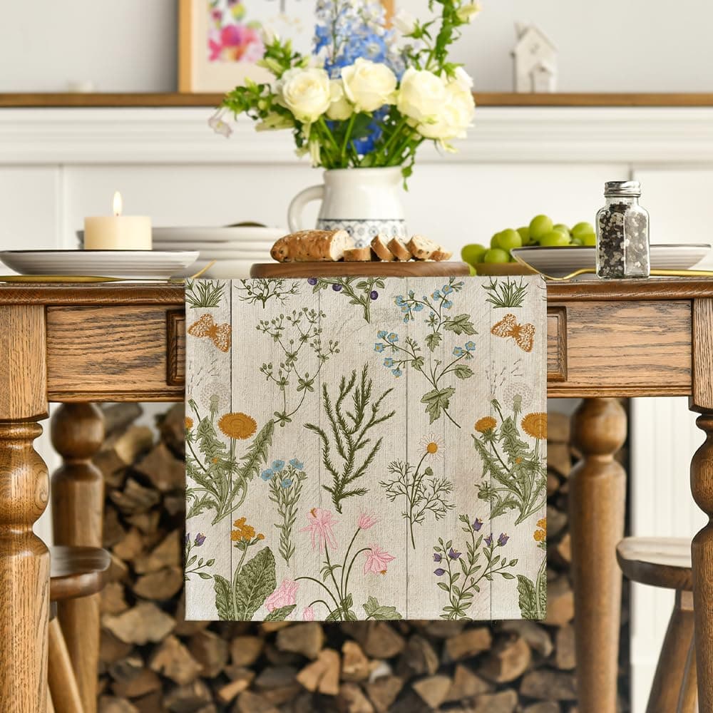 Artoid Mode Wood Wild Flowers Floral Spring Table Runner,Seasonal Summer Kitchen Dining Table Decoration for Home Party Decor 13x72 Inch thumbnail 2