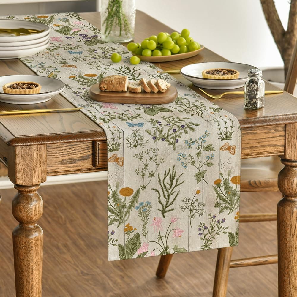 Artoid Mode Wood Wild Flowers Floral Spring Table Runner,Seasonal Summer Kitchen Dining Table Decoration for Home Party Decor 13x72 Inch thumbnail 3