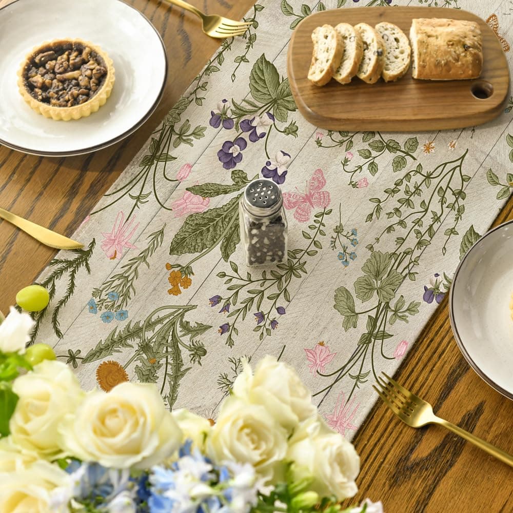 Artoid Mode Wood Wild Flowers Floral Spring Table Runner,Seasonal Summer Kitchen Dining Table Decoration for Home Party Decor 13x72 Inch thumbnail 4