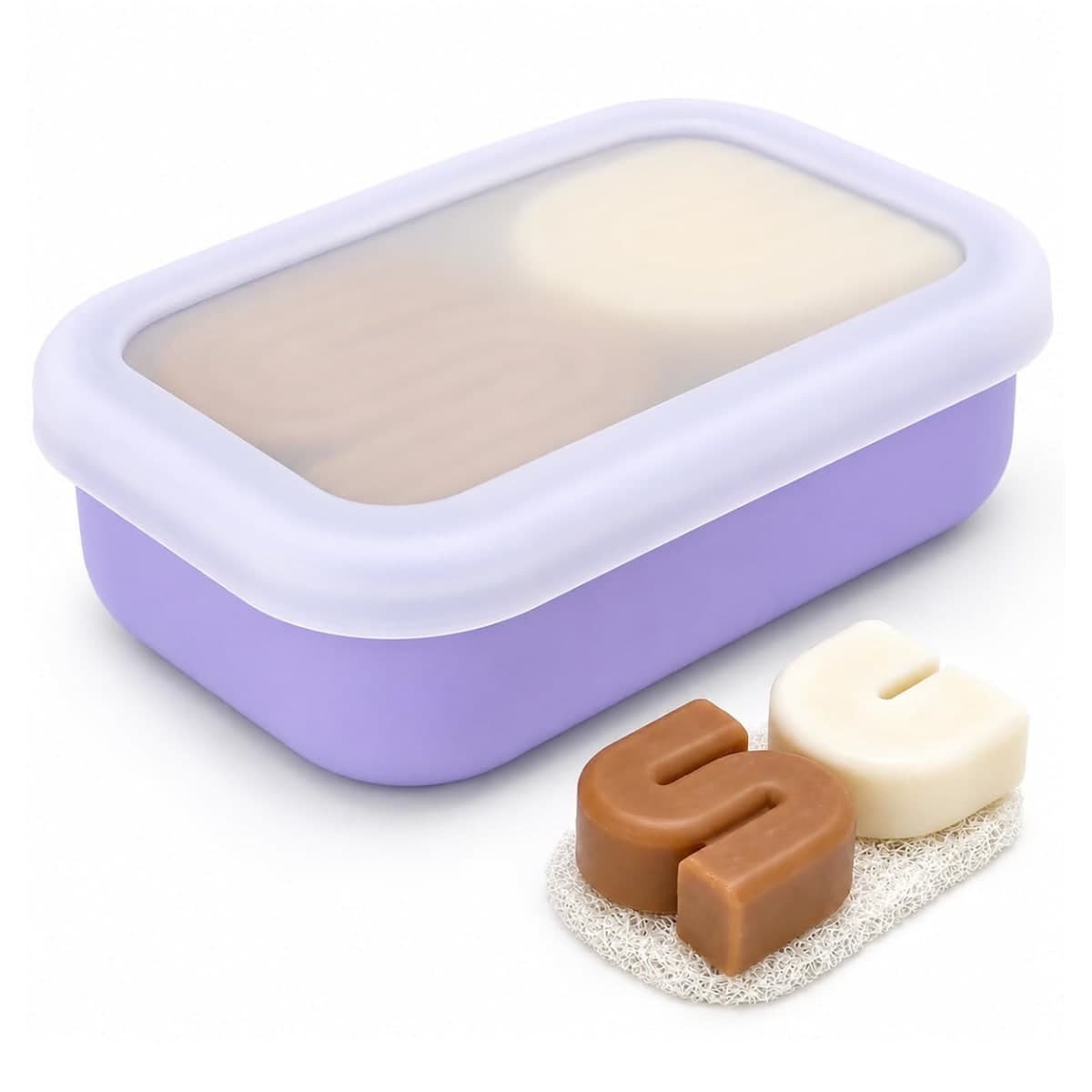 AIDIMMING Large Clear Lid Travel Soap Case, Leak-Proof Shampoo Bar Holder for Shampoo and Conditioner Bar Set, Visible Container with Drain Pad for Oversized Handmade Bars, Travel Gym, Purple — image 1