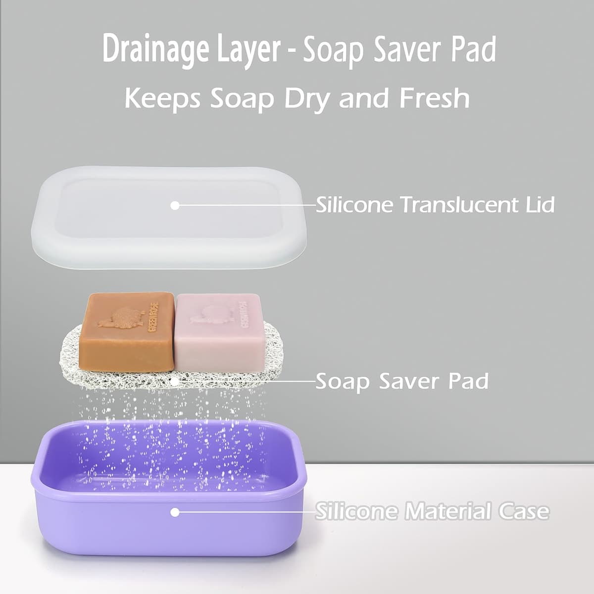 AIDIMMING Large Clear Lid Travel Soap Case, Leak-Proof Shampoo Bar Holder for Shampoo and Conditioner Bar Set, Visible Container with Drain Pad for Oversized Handmade Bars, Travel Gym, Purple thumbnail 4