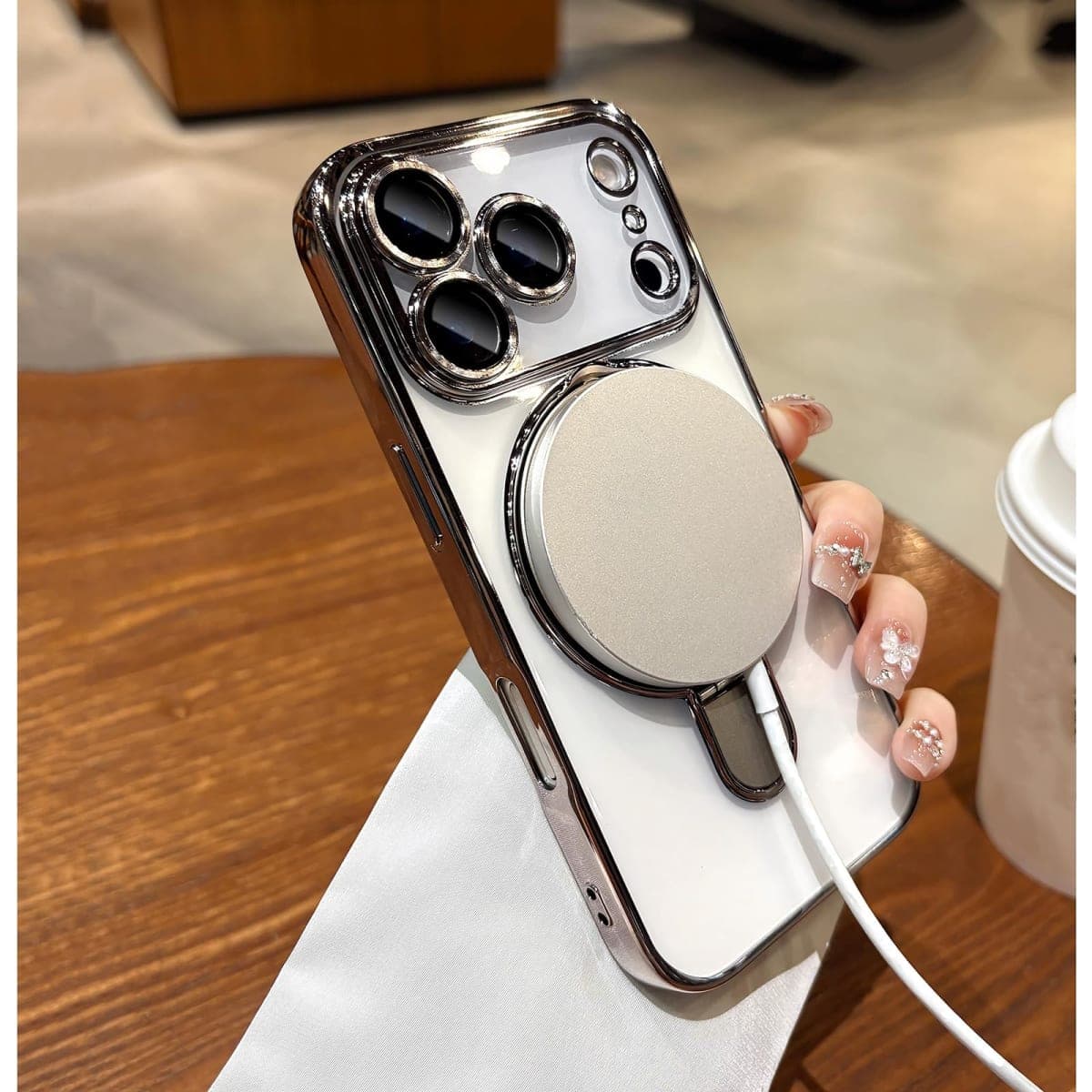 LXK Magnetic Invisible Stand for iPhone 17 Pro Max Case 6.9" Compatible with MagSafe, Military-Grade Protection, with Camera Protector, Clear Scratch-Resistant Back Cover for 17 ProMax, Grey thumbnail 4
