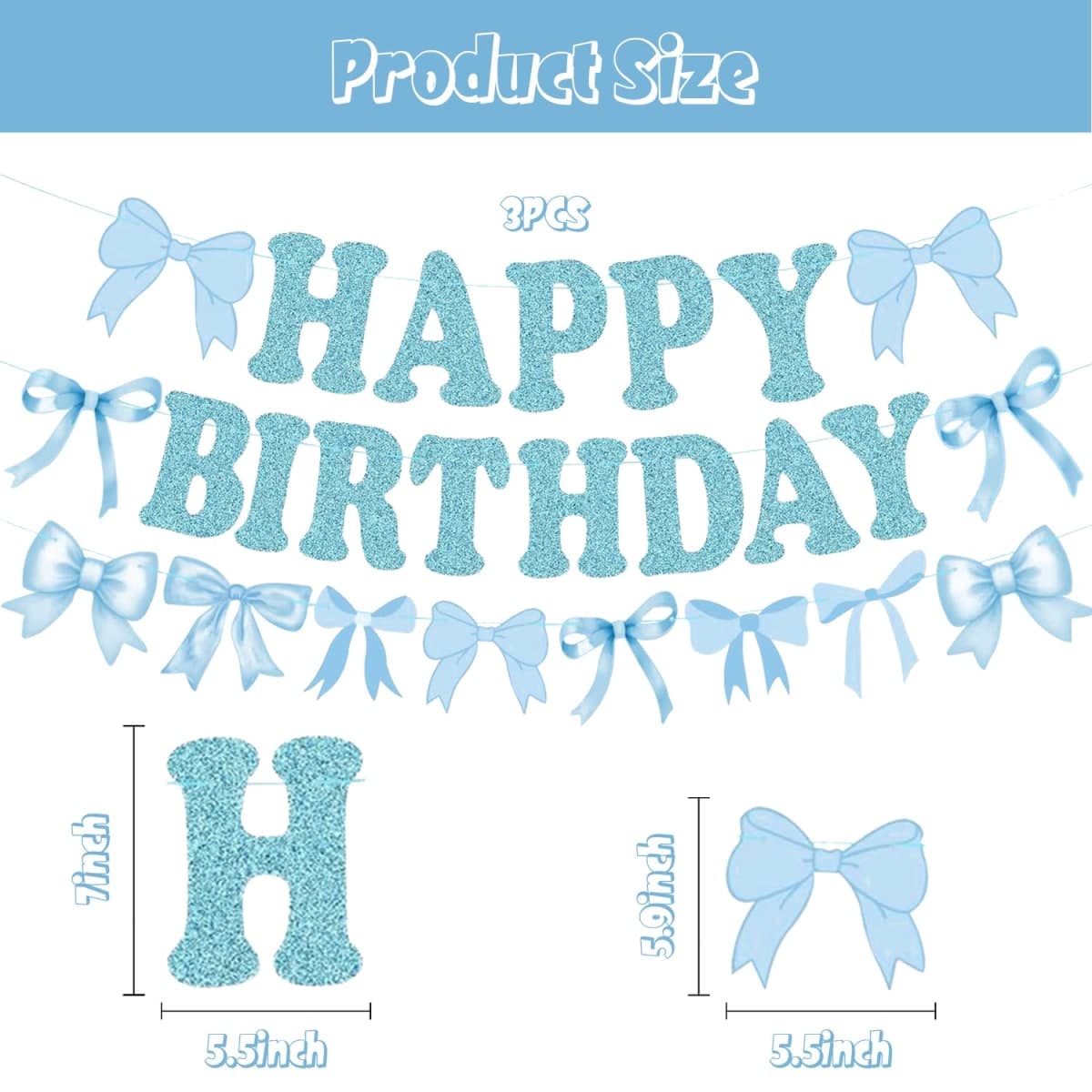 Blue Bow Party Decorations Happy Birthday Banner Garland and Hanging Swirls Bow Knot Bachelorette Party Decoration Set for Girls Wedding Birdal Shower Birthday Party Supplies thumbnail 3