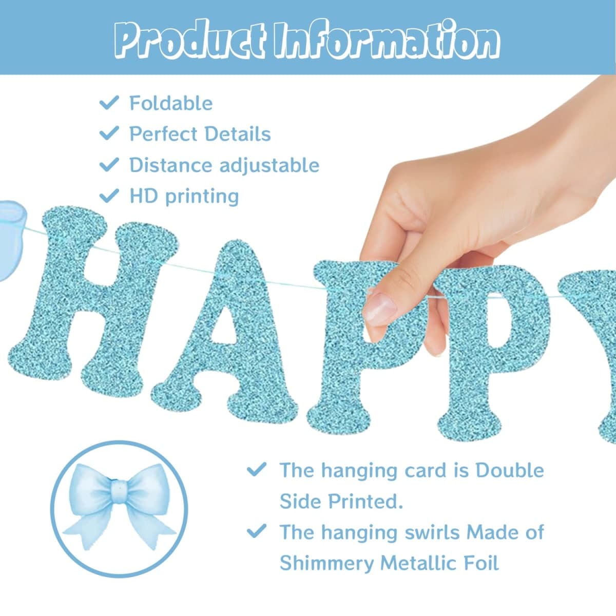 Blue Bow Party Decorations Happy Birthday Banner Garland and Hanging Swirls Bow Knot Bachelorette Party Decoration Set for Girls Wedding Birdal Shower Birthday Party Supplies thumbnail 5