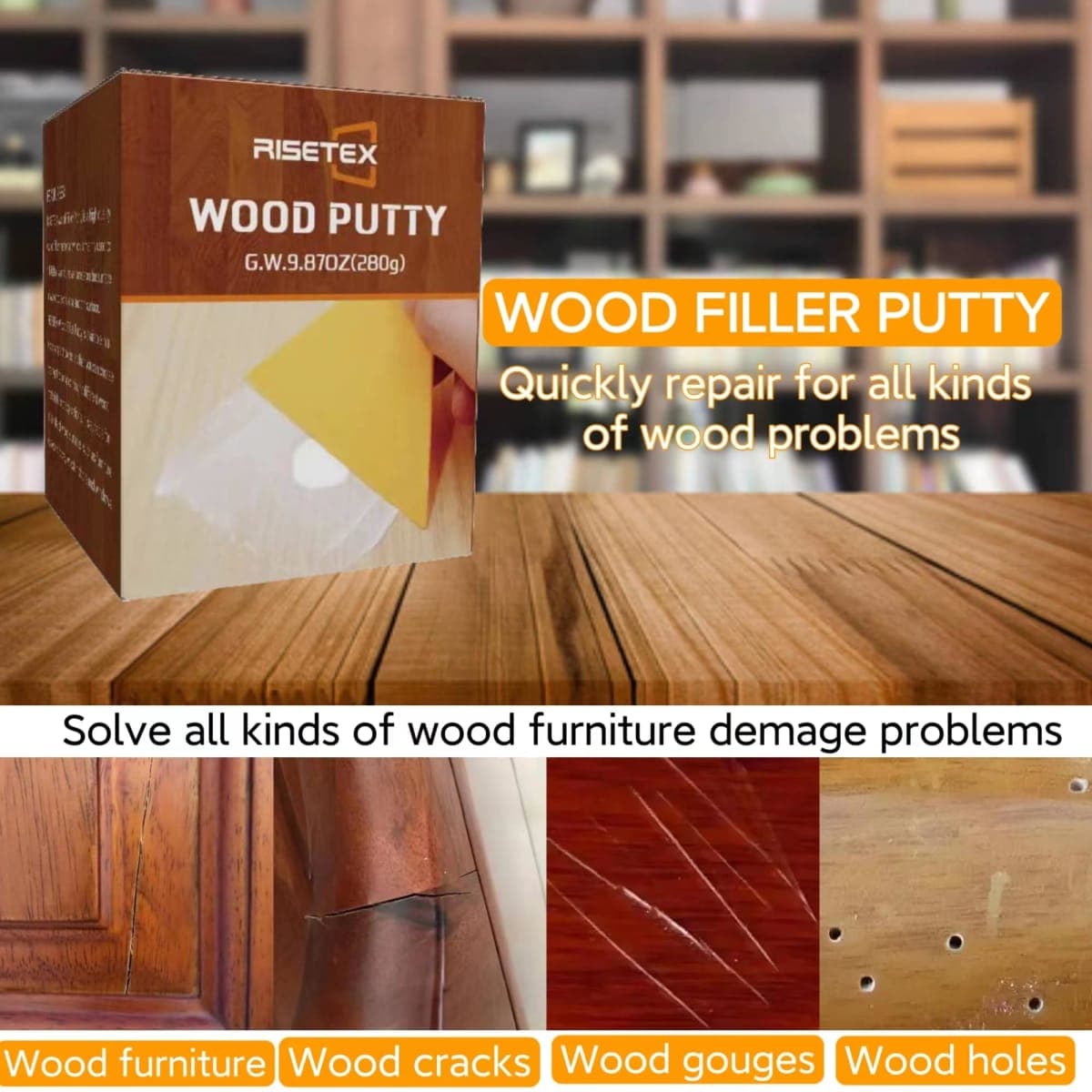 Wood Filler Putty, 10.8 Oz Stainable & Paintable Wood Filler, Walnut Wood Putty, Wood Repair Kit for Quickly Repair Any Breaks, Cracks, Chips thumbnail 4
