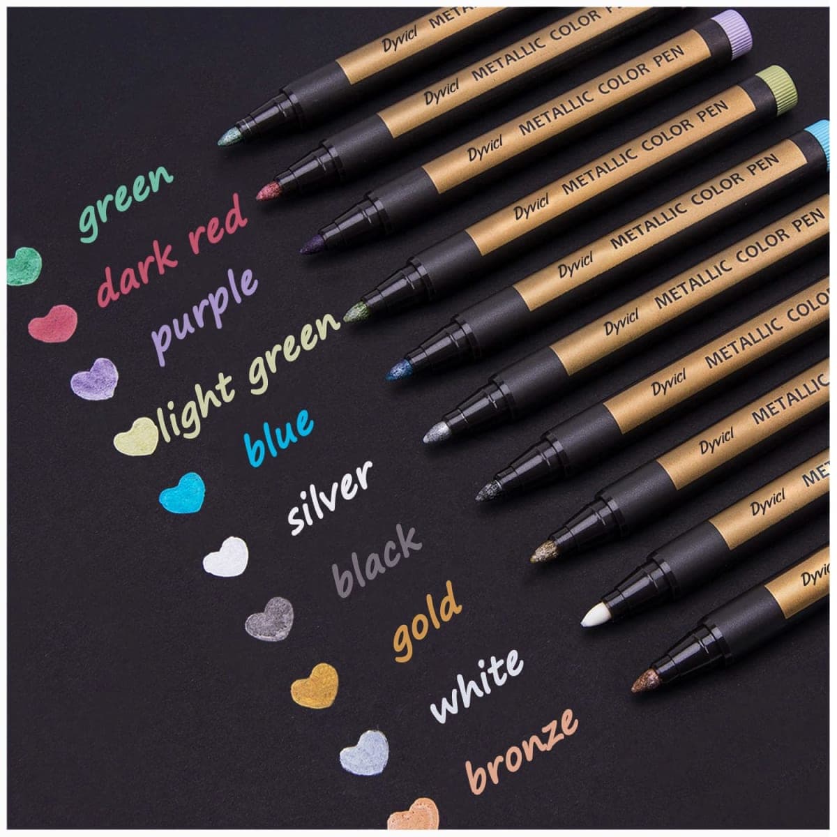 Dyvicl Metallic Marker Pens - Set of 10 Medium Point Metallic Markers for Rock Painting, Black Paper, Card Making, Scrapbooking Crafts, DIY Photo Album