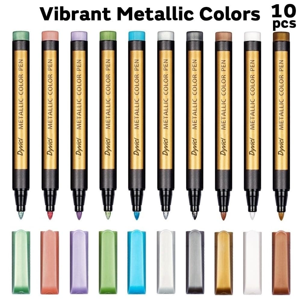 Dyvicl Metallic Marker Pens - Set of 10 Medium Point Metallic Markers for Rock Painting, Black Paper, Card Making, Scrapbooking Crafts, DIY Photo Album thumbnail 2