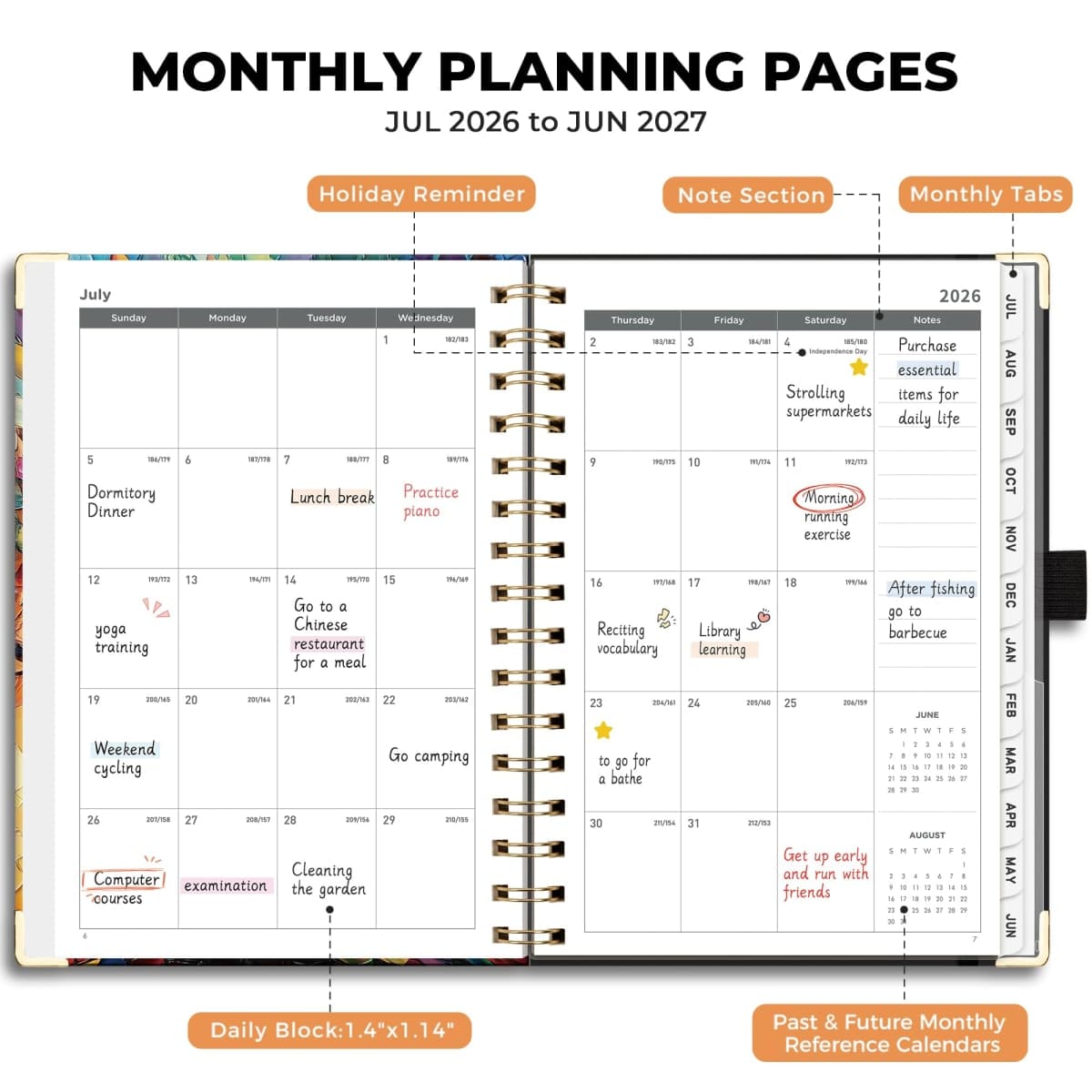AHGXG Academic Planner 2026-2027, July 2026 - June 2027, Weekly and Monthly, 5.7" x 8.3", Hardcover, Spiral-Bound, for Women, Teacher, Student, School, 12-Month Tabs (Colourful Tree) thumbnail 2