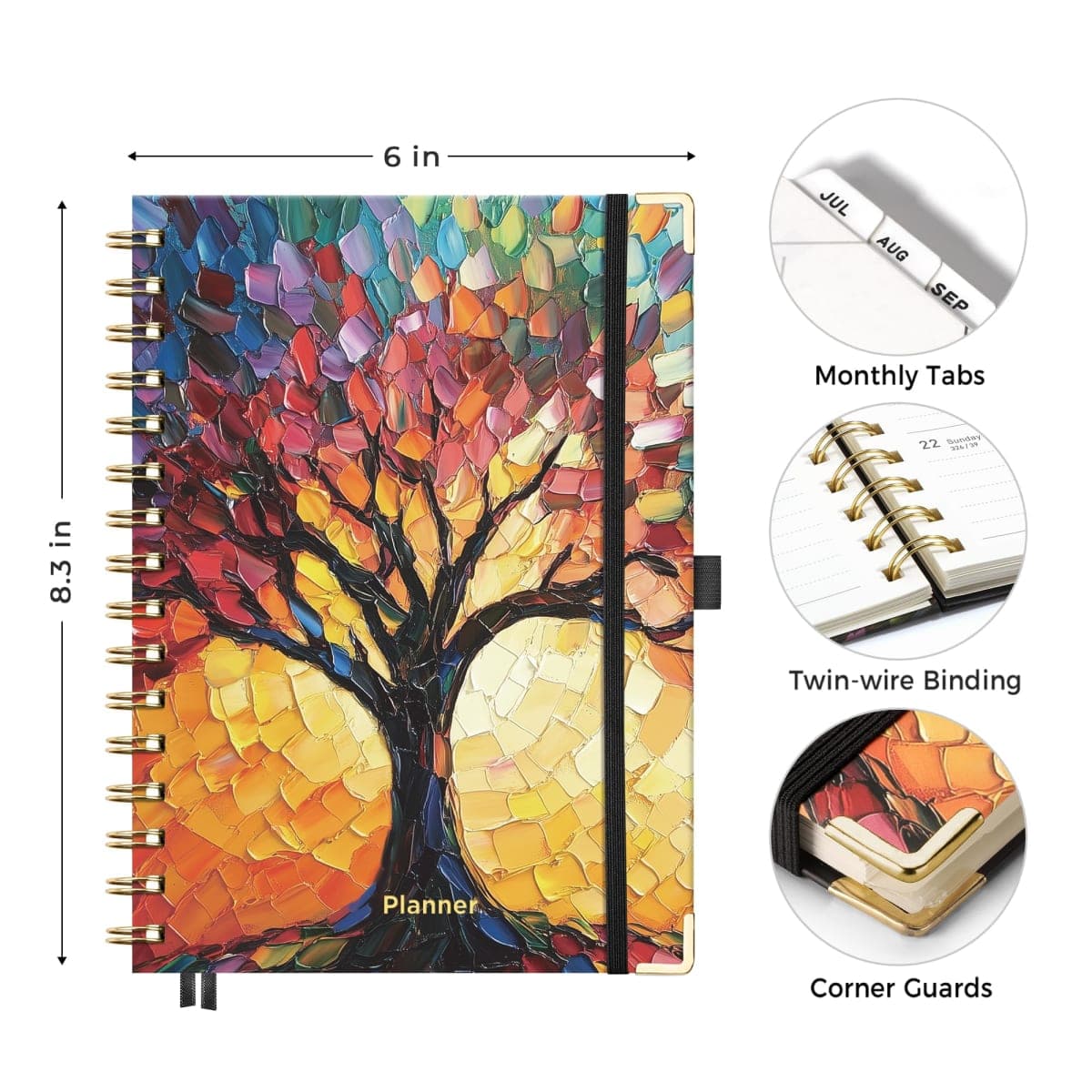 AHGXG Academic Planner 2026-2027, July 2026 - June 2027, Weekly and Monthly, 5.7" x 8.3", Hardcover, Spiral-Bound, for Women, Teacher, Student, School, 12-Month Tabs (Colourful Tree) thumbnail 4