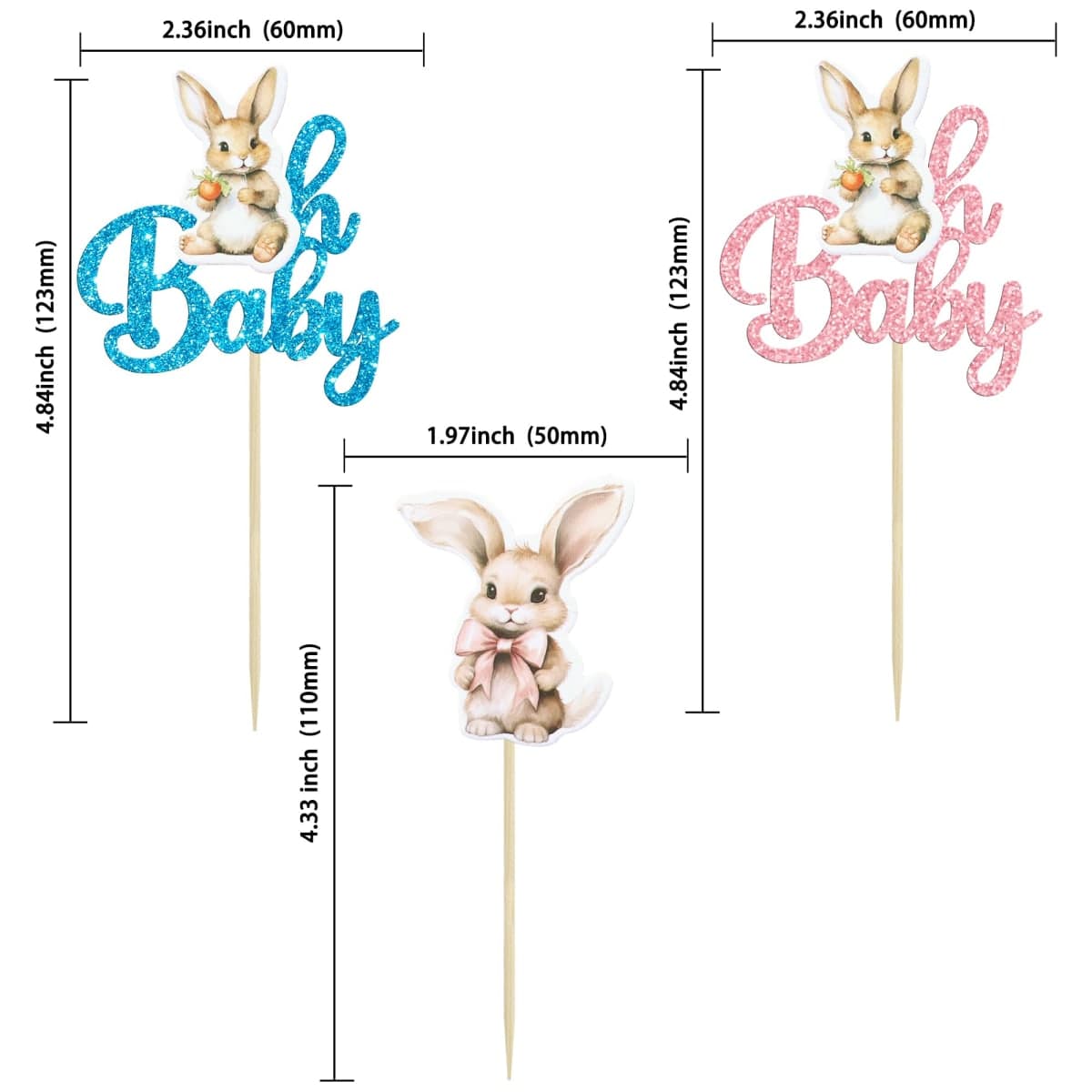Gyufise 24Pcs Easter Bunny Oh Baby Cupcake Toppers Rabbit Baby Shower Cupcake Pick Decorations for Easter Theme Spring Birthday Baby Shower Party Supplies Blue Pink thumbnail 2