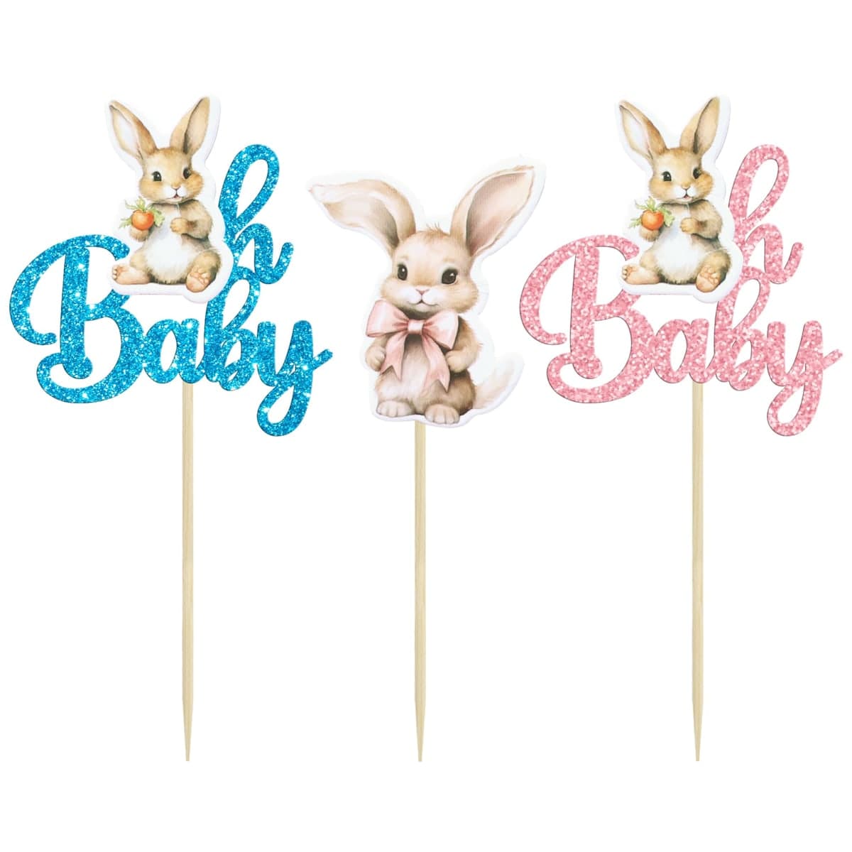 Gyufise 24Pcs Easter Bunny Oh Baby Cupcake Toppers Rabbit Baby Shower Cupcake Pick Decorations for Easter Theme Spring Birthday Baby Shower Party Supplies Blue Pink thumbnail 3