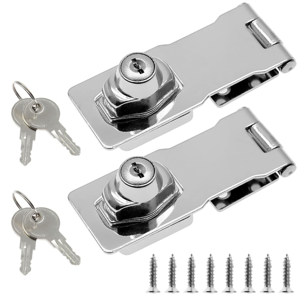 Jiozermi 2 Packs 4 Inch Hasp Locks with Keys, Stainless Steel Hasp Latches, Twist Knob Keyed Locking Hasp for Cabinet Small Door, Chrome Plated — image 1