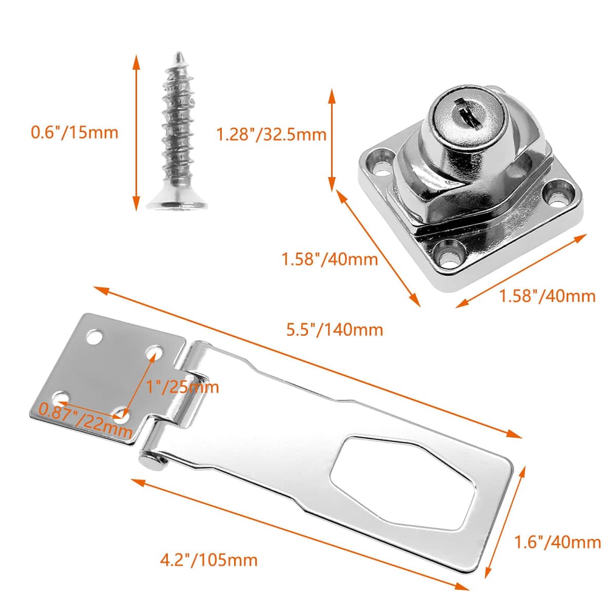 Jiozermi 2 Packs 4 Inch Hasp Locks with Keys, Stainless Steel Hasp Latches, Twist Knob Keyed Locking Hasp for Cabinet Small Door, Chrome Plated thumbnail 2