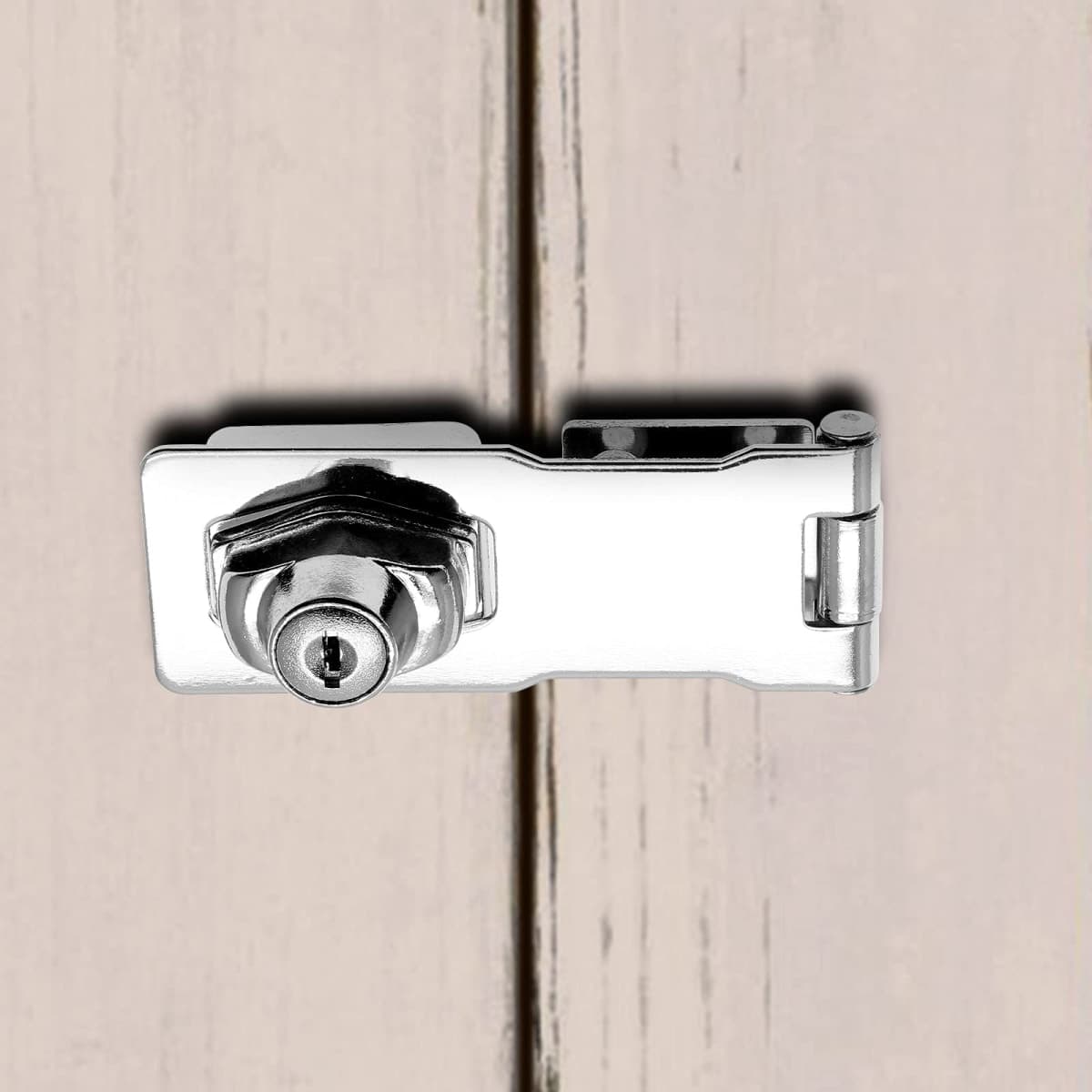Jiozermi 2 Packs 4 Inch Hasp Locks with Keys, Stainless Steel Hasp Latches, Twist Knob Keyed Locking Hasp for Cabinet Small Door, Chrome Plated thumbnail 4