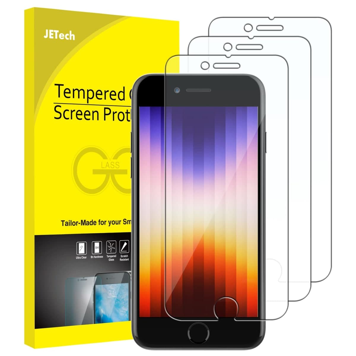 JETech Screen Protector for iPhone SE 3 (2022 3rd Edition) 4.7-Inch, Tempered Glass Film, 3-Pack — image 1