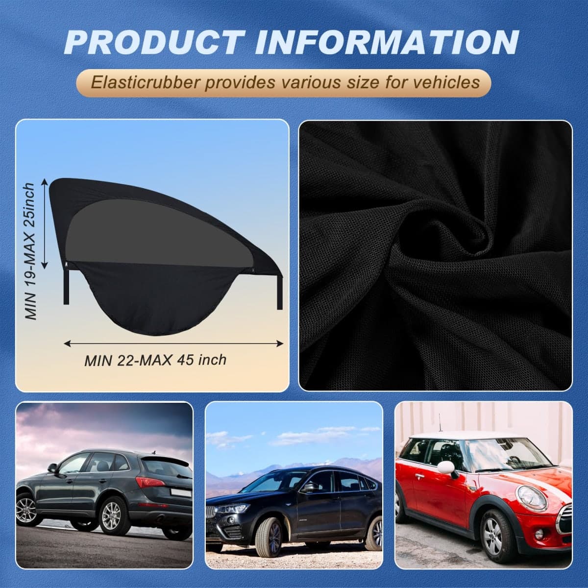 Tallew 4 Pcs Car Window Screen Mesh Breathable Car Side Windows Shades Cover Front Rear Sun Universal Side Automotive Cover for Protection Camping Privacy Blackout(19-25 in, 22-45 in) thumbnail 2