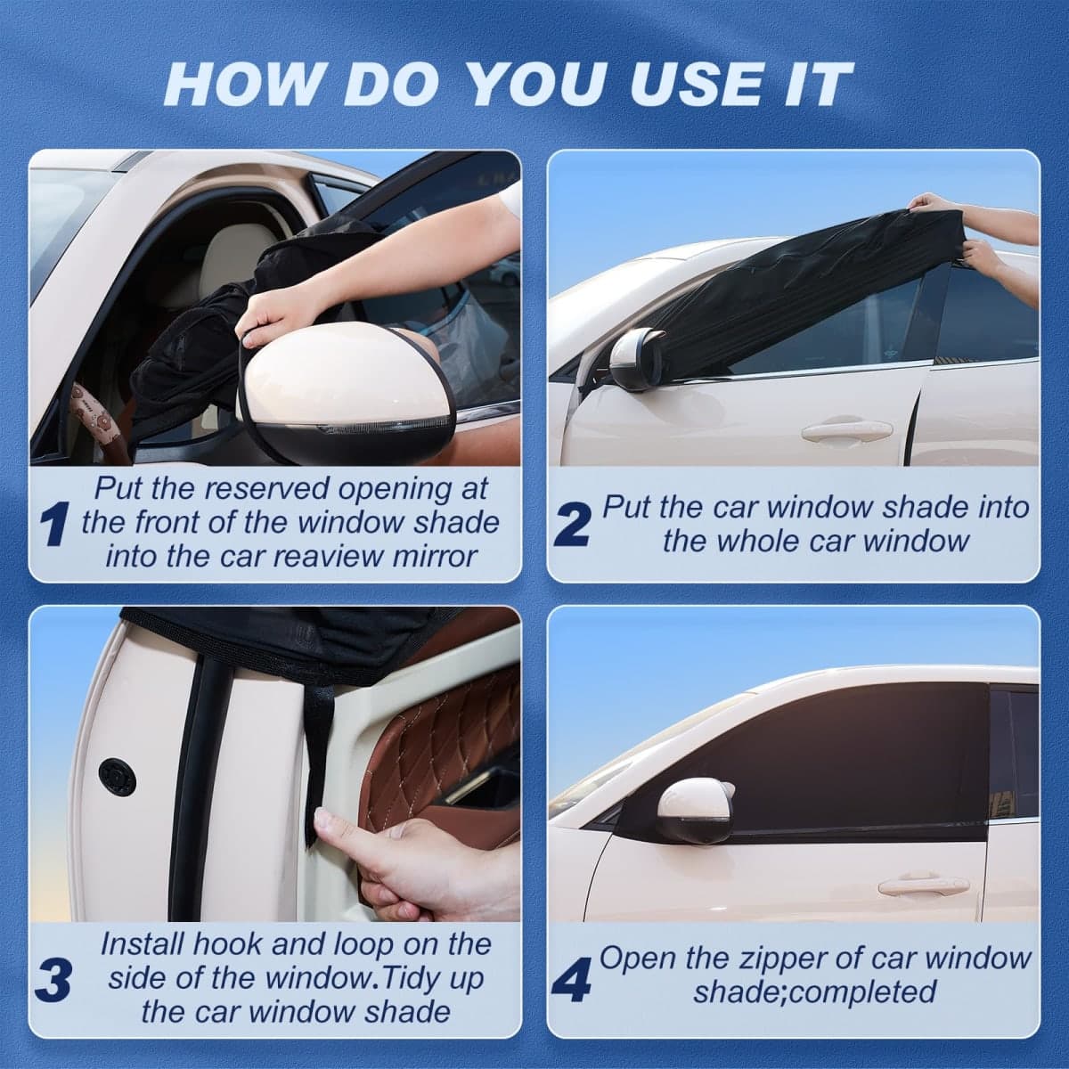 Tallew 4 Pcs Car Window Screen Mesh Breathable Car Side Windows Shades Cover Front Rear Sun Universal Side Automotive Cover for Protection Camping Privacy Blackout(19-25 in, 22-45 in) thumbnail 4