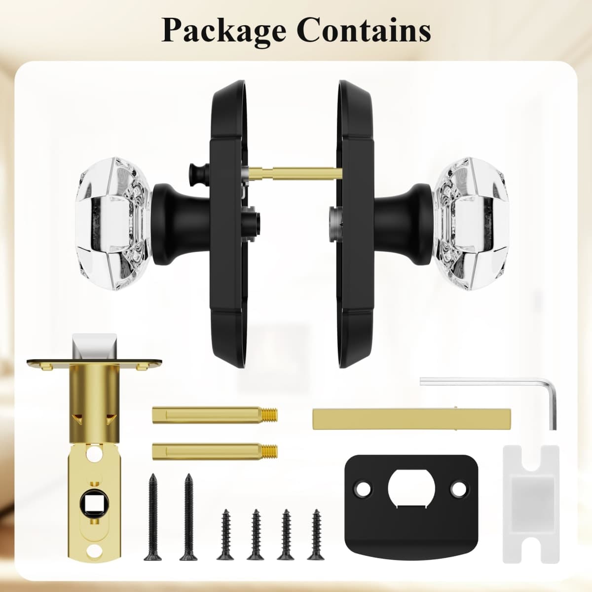 BonKuDoo Matte Black Crystal Door Knob, Privacy Glass Door Knob, Crystal Door Knobs with Lock for Bedroom Bathroom (1 Pack) thumbnail 5