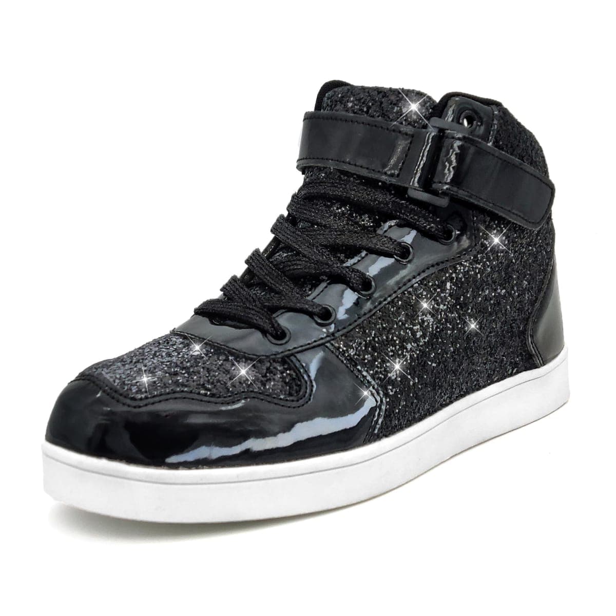Wooowyet Glitter Shoes Kids High Top Sneakers for Boys Girls Gift Party Birthday Christmas Halloween, Glitter Black, 5 US Big Kid — image 1