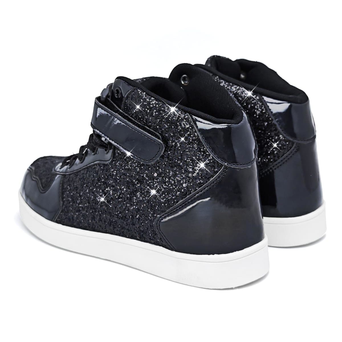 Wooowyet Glitter Shoes Kids High Top Sneakers for Boys Girls Gift Party Birthday Christmas Halloween, Glitter Black, 5 US Big Kid thumbnail 3