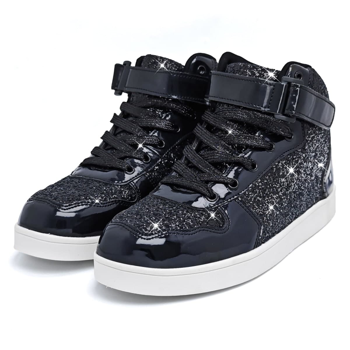 Wooowyet Glitter Shoes Kids High Top Sneakers for Boys Girls Gift Party Birthday Christmas Halloween, Glitter Black, 5 US Big Kid thumbnail 5