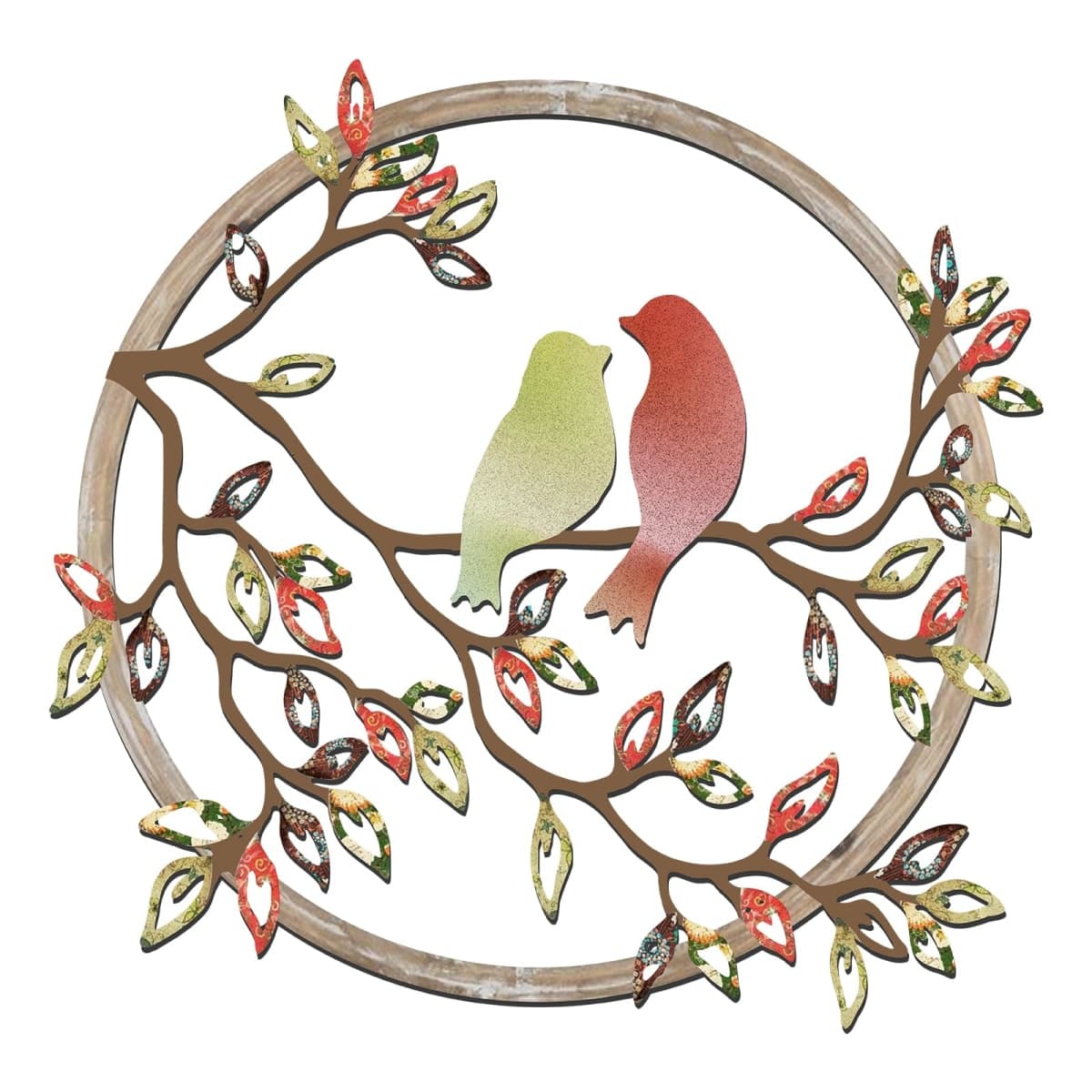 Ferraycle Metal Wall Art Bird on Tree Branch Silhouette Bird Hanging Ornament Porch Wall Decor for Living Room Outdoor Garden Bedroom Office Housewarming Party Decoration(Retro Color) — image 1
