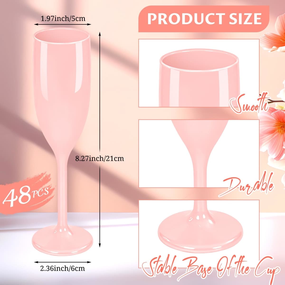 48 PCS Plastic Champagne Flutes, Plastic Champagne Glasses for Wedding, Reusable Acrylic Wedding Toasting Glasses Drinking Cups for Bachelorette Bridal Shower Anniversary Birthday Party (White) thumbnail 2