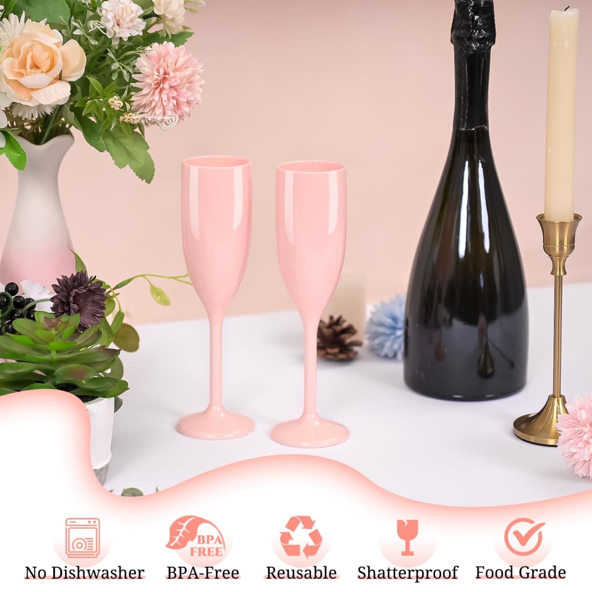 48 PCS Plastic Champagne Flutes, Plastic Champagne Glasses for Wedding, Reusable Acrylic Wedding Toasting Glasses Drinking Cups for Bachelorette Bridal Shower Anniversary Birthday Party (White) thumbnail 3
