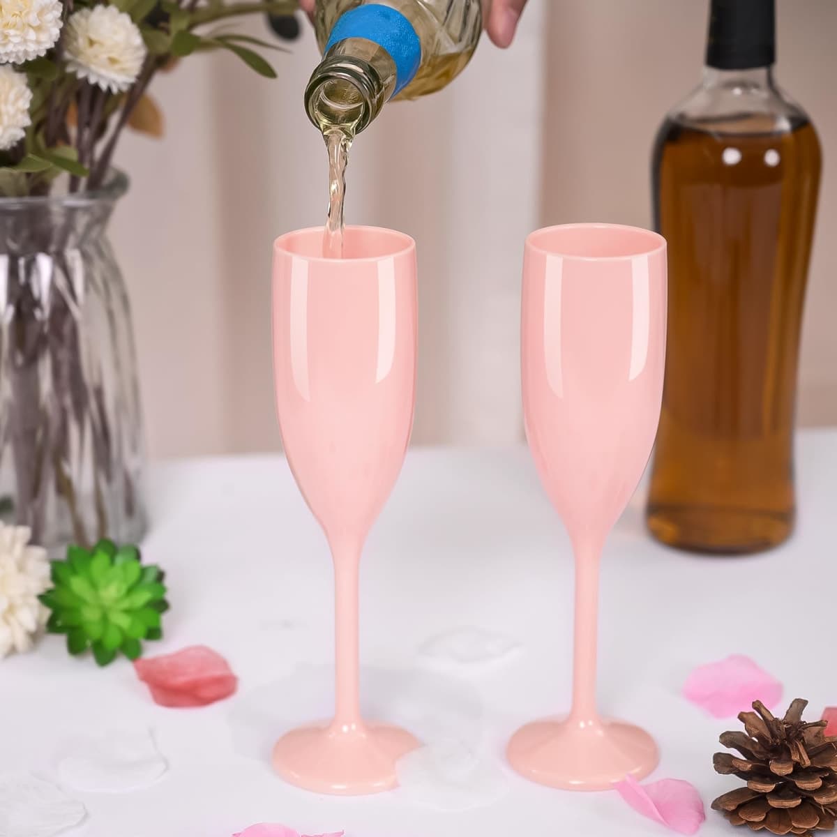 48 PCS Plastic Champagne Flutes, Plastic Champagne Glasses for Wedding, Reusable Acrylic Wedding Toasting Glasses Drinking Cups for Bachelorette Bridal Shower Anniversary Birthday Party (White) thumbnail 4