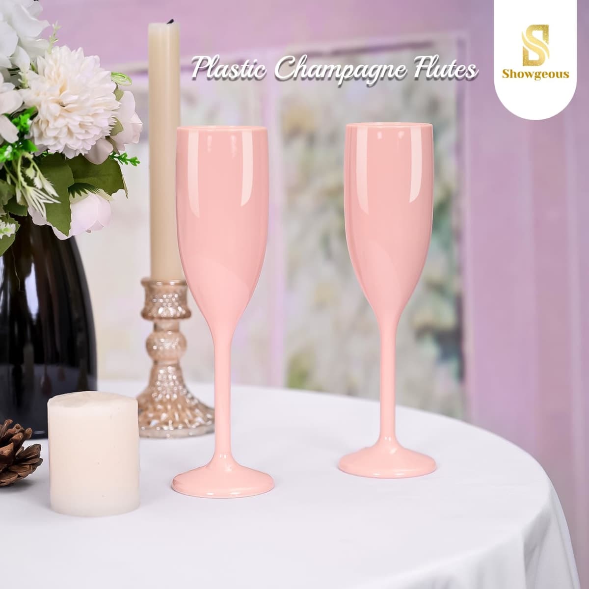 48 PCS Plastic Champagne Flutes, Plastic Champagne Glasses for Wedding, Reusable Acrylic Wedding Toasting Glasses Drinking Cups for Bachelorette Bridal Shower Anniversary Birthday Party (White) thumbnail 5