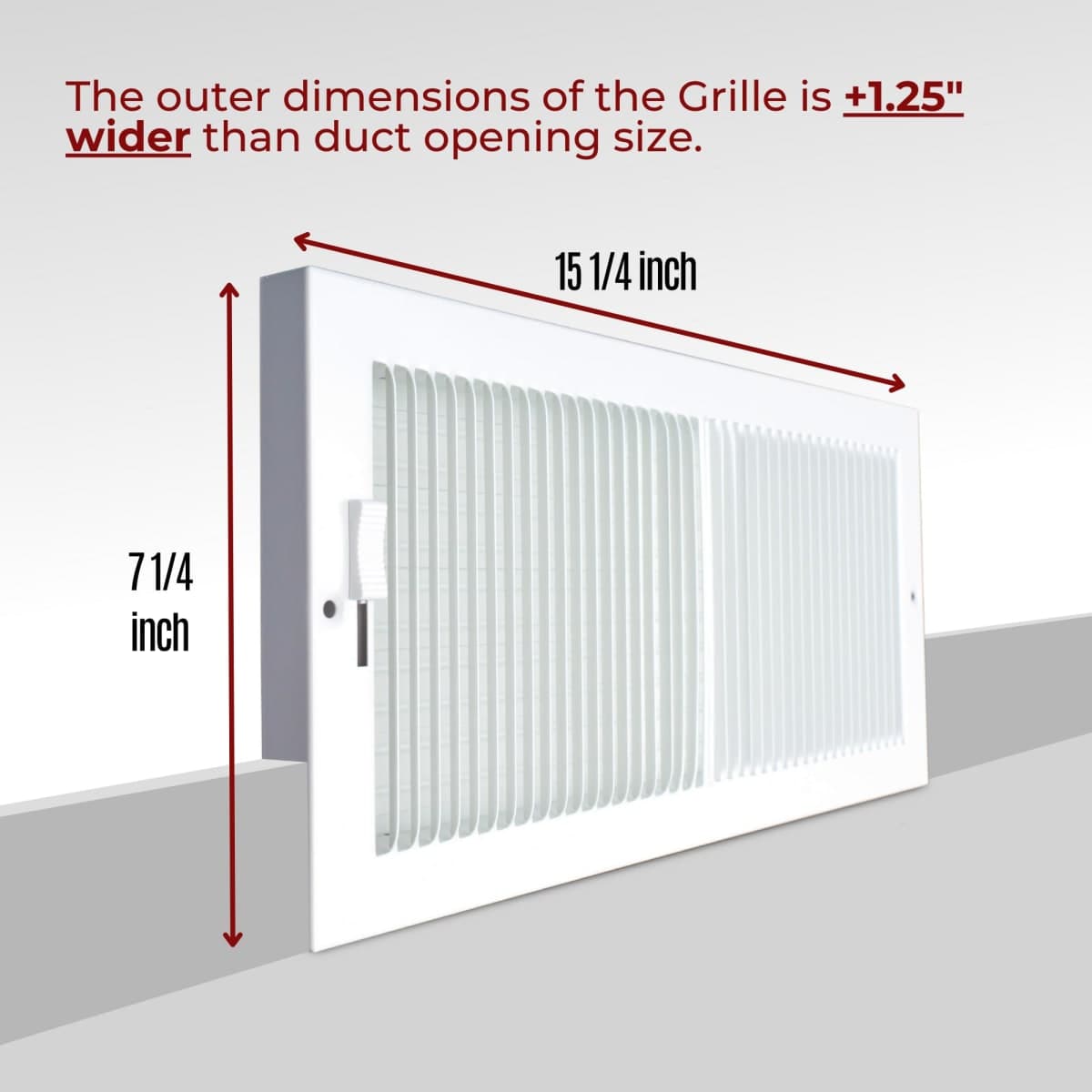Fits 14x6 Duct Opening | Steel Baseboard Air Supply Grille with Multi-Shutter Damper by Handua | Air Register Vent Cover Grill | White | Outer Dimensions: 15-1/4" x 7-1/4" thumbnail 2