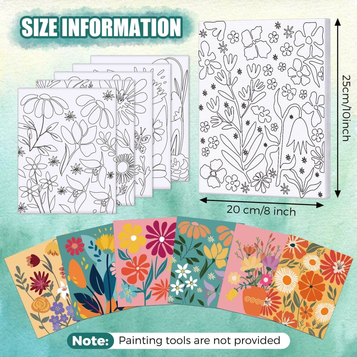 Sherr 20 Pcs Stretched Pre Drawn Canvas Afro Queen Black Art for Painting for Adults Outline Pre Drawn Stretched Cotton Canvas to Paint Party Set, 8 x 10''(Floral) thumbnail 2