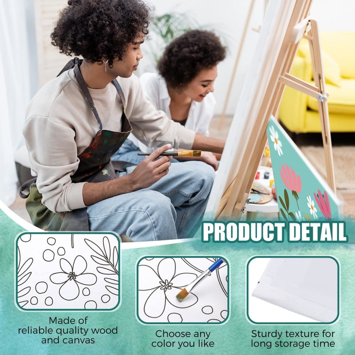 Sherr 20 Pcs Stretched Pre Drawn Canvas Afro Queen Black Art for Painting for Adults Outline Pre Drawn Stretched Cotton Canvas to Paint Party Set, 8 x 10''(Floral) thumbnail 3