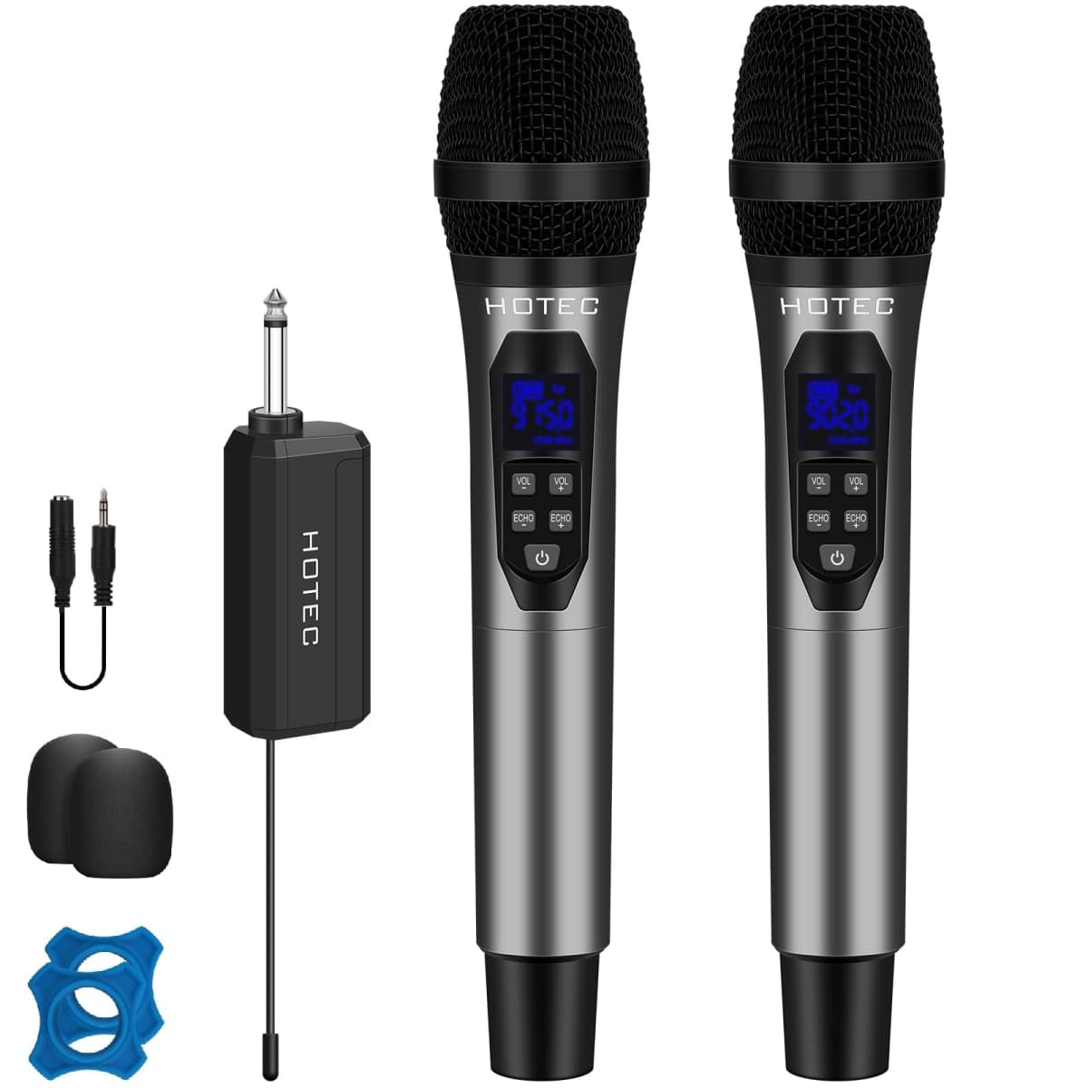 Wireless Microphones, Dual UHF Handheld Cordless Dynamic Microphone System with Echo/Vol Control, 1/4" Output, Rechargeable Receiver for Karaoke Church Wedding Party Speech