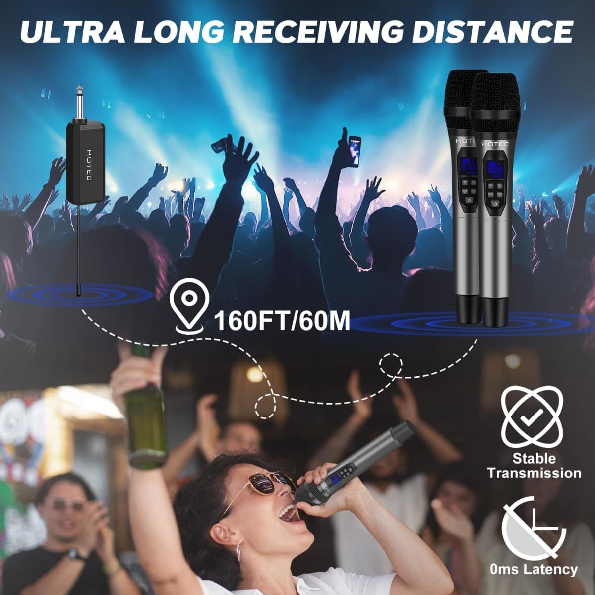 Wireless Microphones, Dual UHF Handheld Cordless Dynamic Microphone System with Echo/Vol Control, 1/4" Output, Rechargeable Receiver for Karaoke Church Wedding Party Speech thumbnail 5