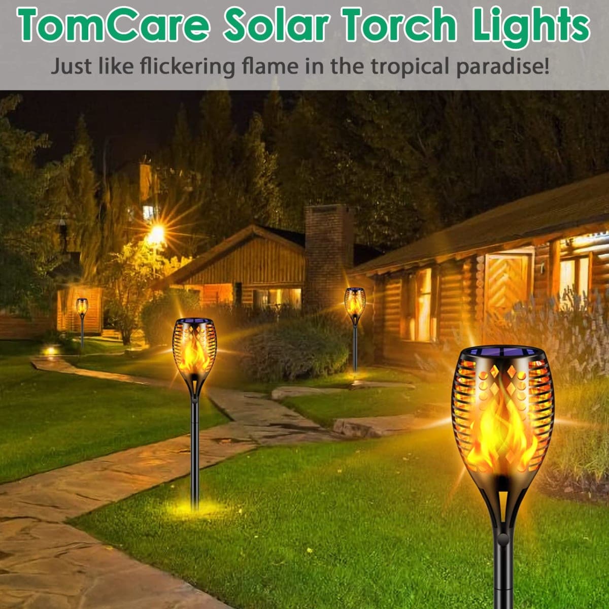 TomCare Solar Lights Upgraded, Waterproof Flickering Flames Torches Lights Outdoor Solar Spotlights Landscape Decoration Lighting Dusk to Dawn Auto On/Off Security Torch Light for Patio Driveway (4) thumbnail 5