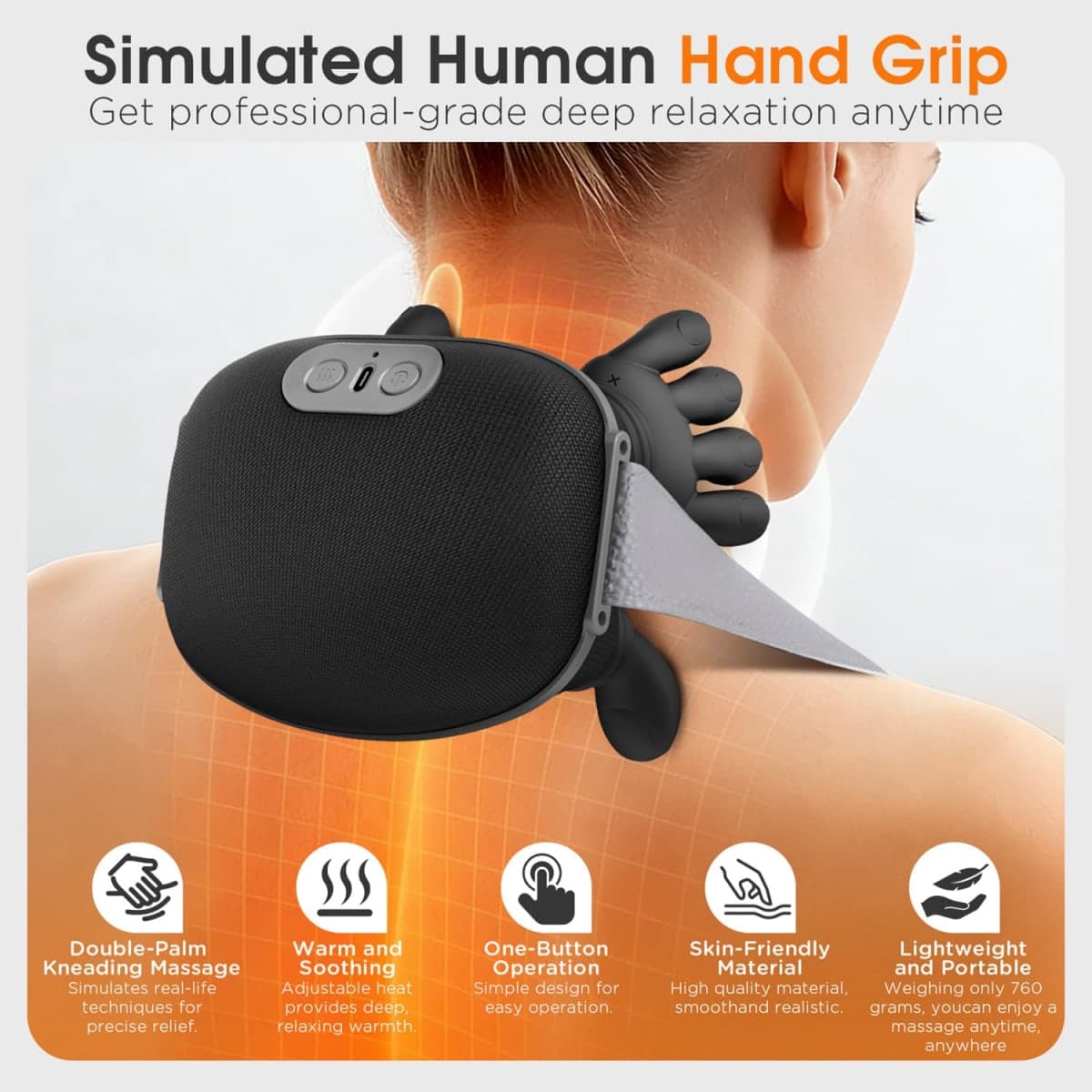 JINGTIEDA Neck Massager with Heat,Bionic Hands Deep Tissue Back Massager,Neck and Shoulder Massager for Body Muscle Pain Relief,Gifts for Men Women Neck Relaxation thumbnail 2