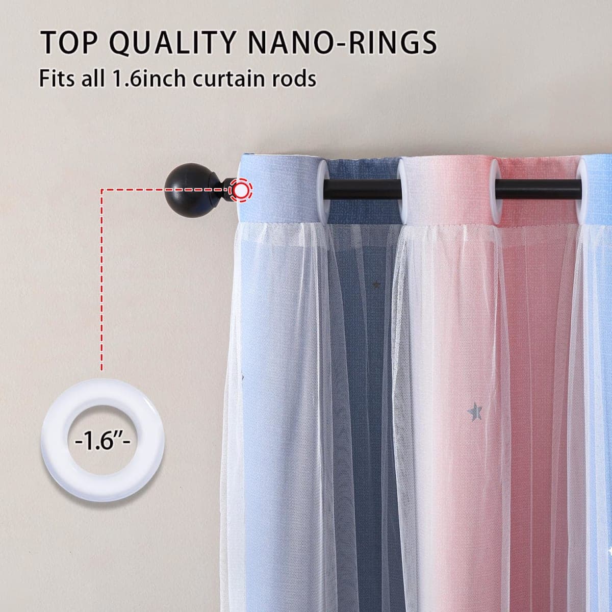 XiDi Dream Star Blackout Curtains for Kids Rooms Girl Princess Curtain for Daughter Bedroom Window (Pink Grey Blue, W34 X L63) thumbnail 4