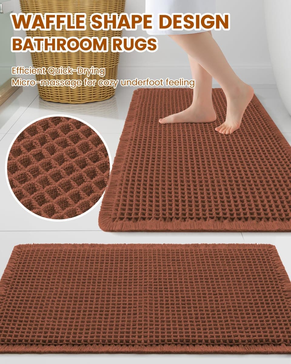 Smiry Waffle Bath Mat 30x20, Extra Soft Absorbent Bathroom Rugs, Non Slip Machine Washable Quick Dry Bath Rugs for Bathroom Floor, Tub, Shower, Home Decor Accessories, Orange thumbnail 2