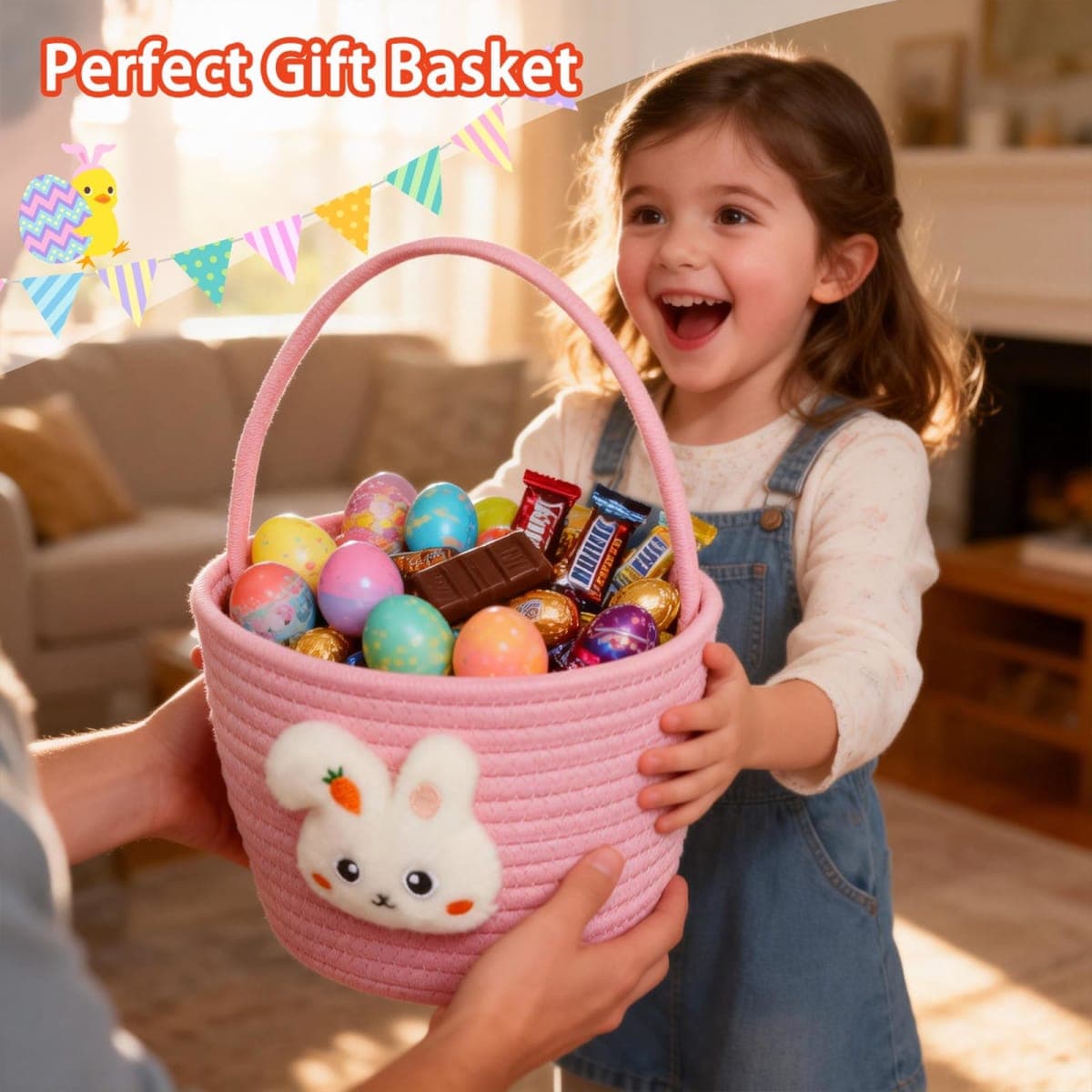 2024 New Easter Basket, Easter Baskets for Kids, Baby Easter Basket with Handle, Empty Bunny Egg Basket, Easter Baskets for Boys, Girls, Toddler, Babies, Infant Easter gifts basket Personalized thumbnail 3