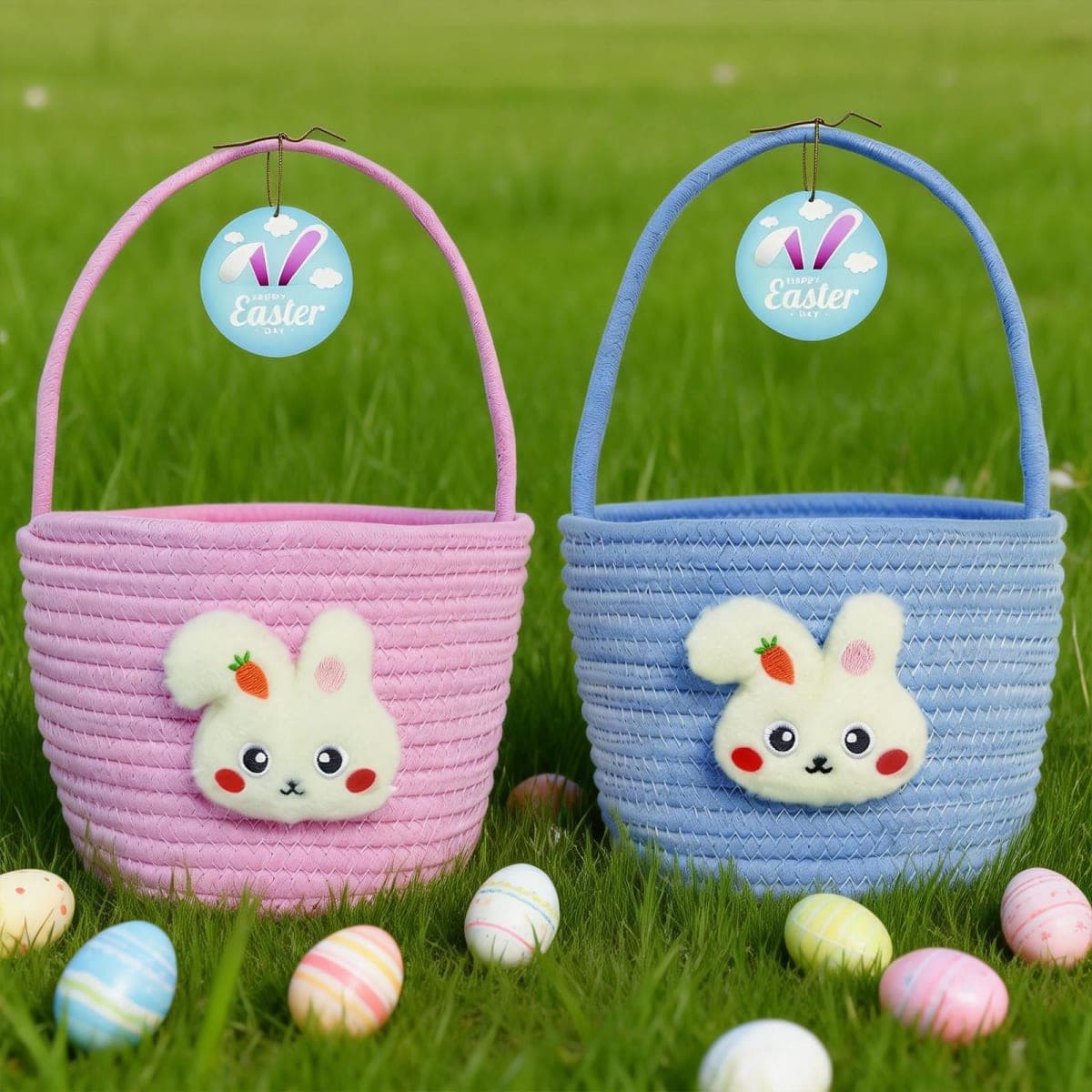 2024 New Easter Basket, Easter Baskets for Kids, Baby Easter Basket with Handle, Empty Bunny Egg Basket, Easter Baskets for Boys, Girls, Toddler, Babies, Infant Easter gifts basket Personalized thumbnail 5