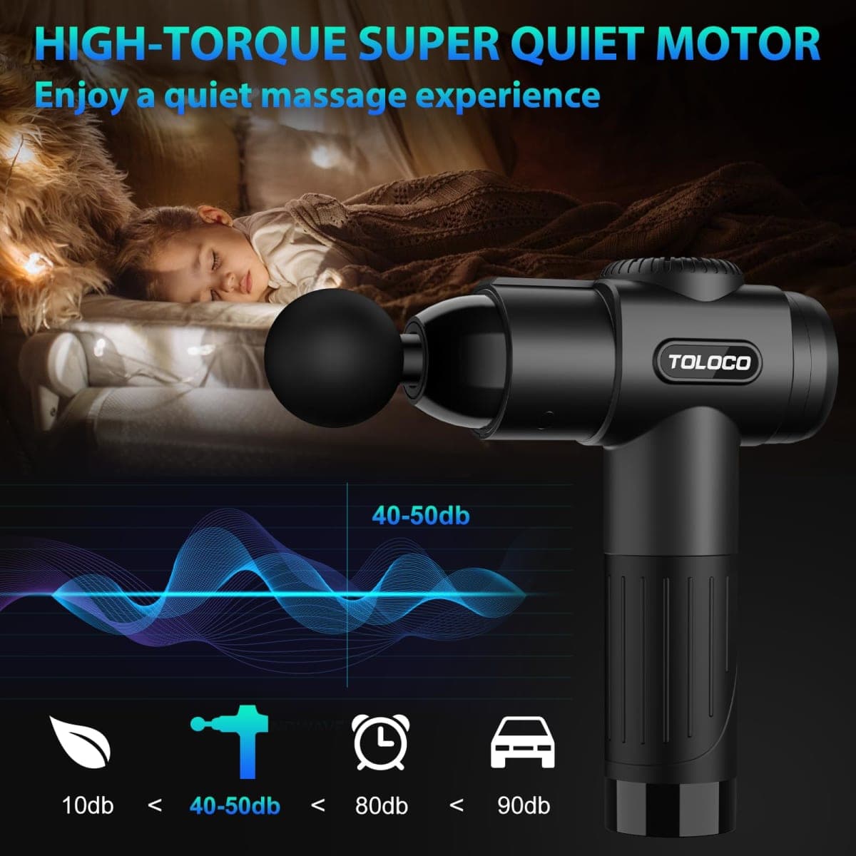 TOLOCO Massage Gun, Deep Tissue Back Massage for Athletes for Pain Relief, Percussion Massager with 10 Massages Heads & Silent Brushless Motor, Fathers Day Dad Gifts, Black thumbnail 3