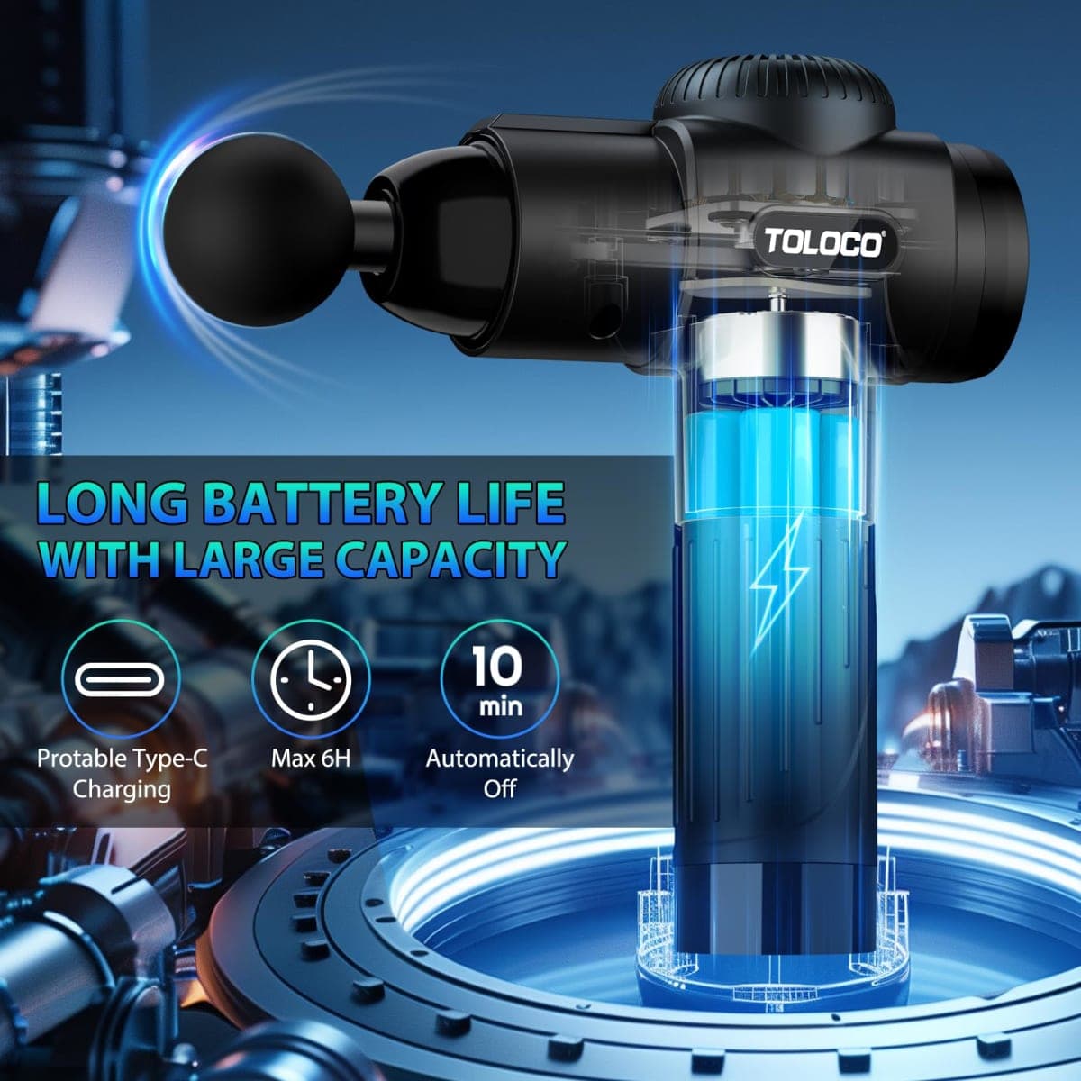 TOLOCO Massage Gun, Deep Tissue Back Massage for Athletes for Pain Relief, Percussion Massager with 10 Massages Heads & Silent Brushless Motor, Fathers Day Dad Gifts, Black thumbnail 4