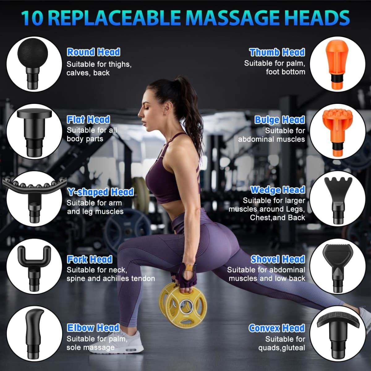 TOLOCO Massage Gun, Deep Tissue Back Massage for Athletes for Pain Relief, Percussion Massager with 10 Massages Heads & Silent Brushless Motor, Fathers Day Dad Gifts, Black thumbnail 5