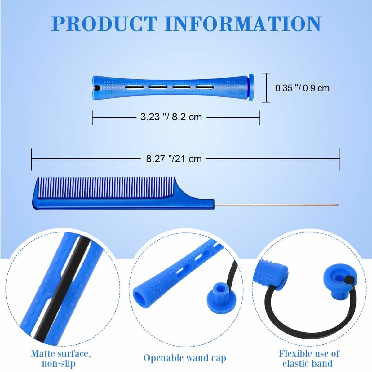 Chuangdi 24 Pcs Hair Perm Rods Plastic Cold Wave Perming Curlers Hair Rollers with Steel Pintail Comb Rat Tail Comb Tools for Hairdressing Styling(Blue,0.35 Inches) thumbnail 2