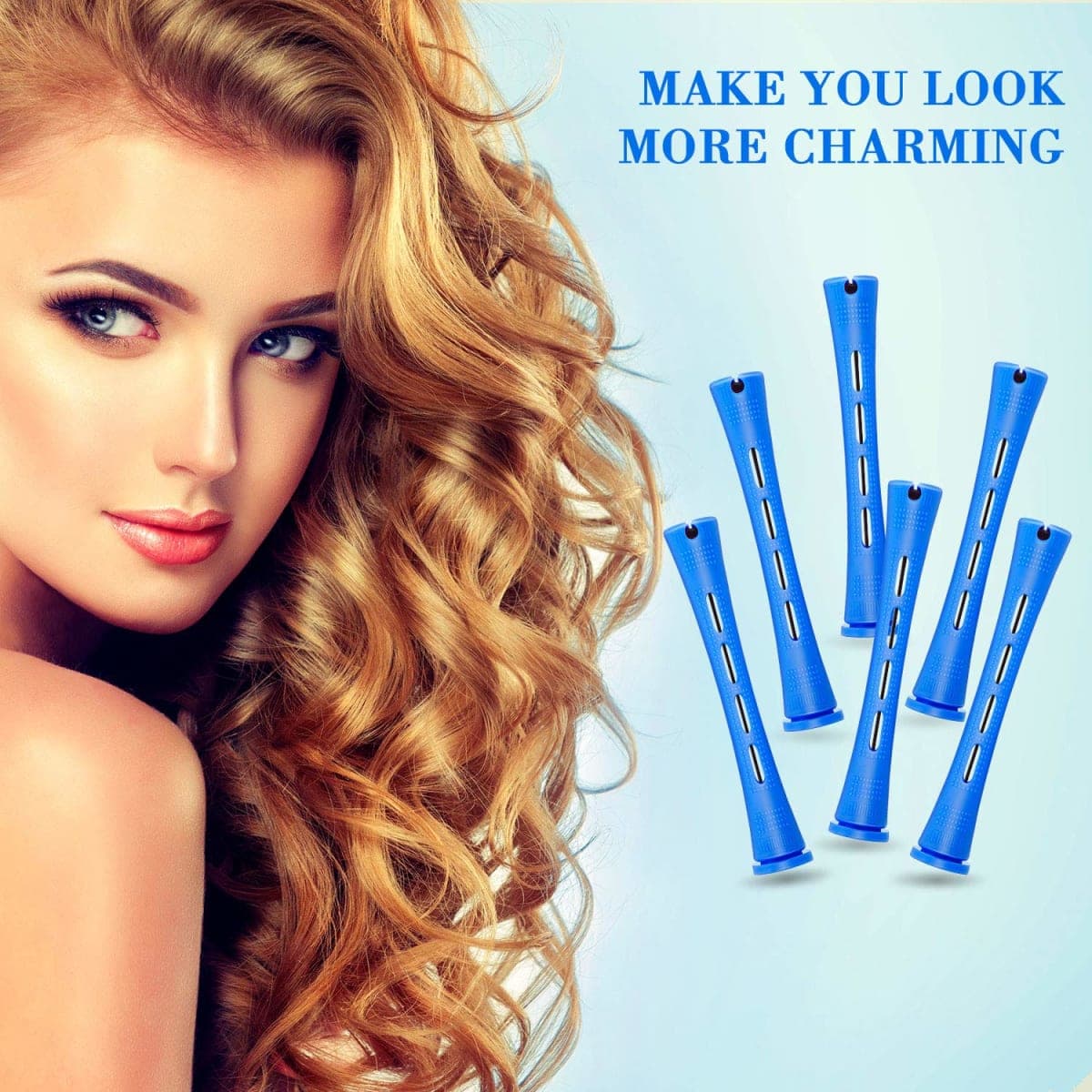 Chuangdi 24 Pcs Hair Perm Rods Plastic Cold Wave Perming Curlers Hair Rollers with Steel Pintail Comb Rat Tail Comb Tools for Hairdressing Styling(Blue,0.35 Inches) thumbnail 5