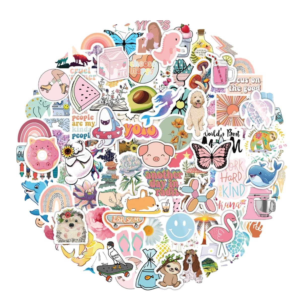 200Pcs Water Bottle Stickers for Kids, Cute Stickers for Water Bottles, Vinyl Waterproof Aesthetic Laptop Sticker Pack Classroom Prizes Skateboard for Kids Teens Girls Students (Cute-200pcs) — image 1