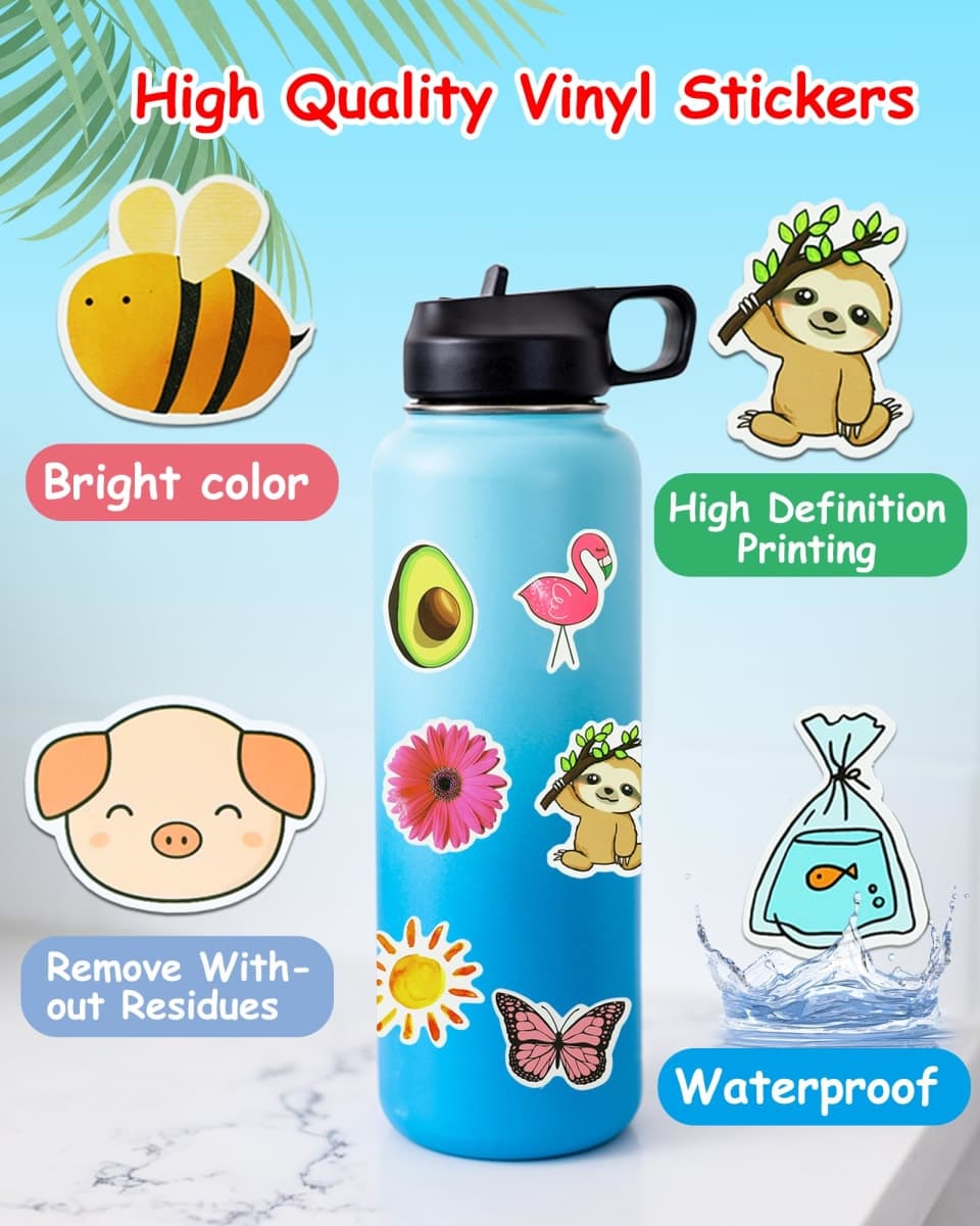 200Pcs Water Bottle Stickers for Kids, Cute Stickers for Water Bottles, Vinyl Waterproof Aesthetic Laptop Sticker Pack Classroom Prizes Skateboard for Kids Teens Girls Students (Cute-200pcs) thumbnail 3
